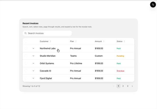 Data Table — React component for Tailwind & Next.js by Wensity Labs