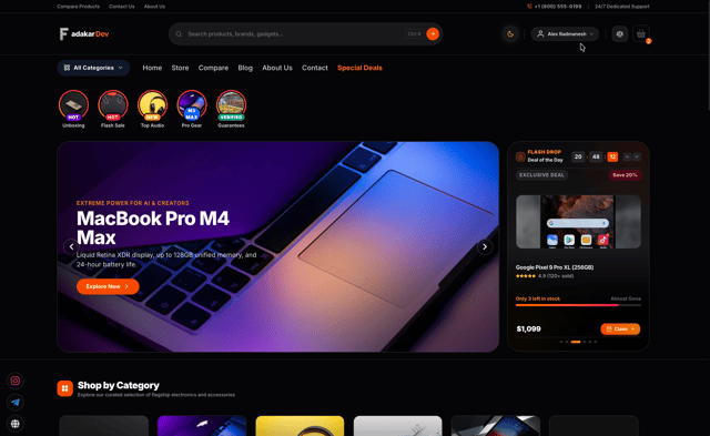 Fadakar Commerce Pro - free React & Next.js website template by FADAKAR