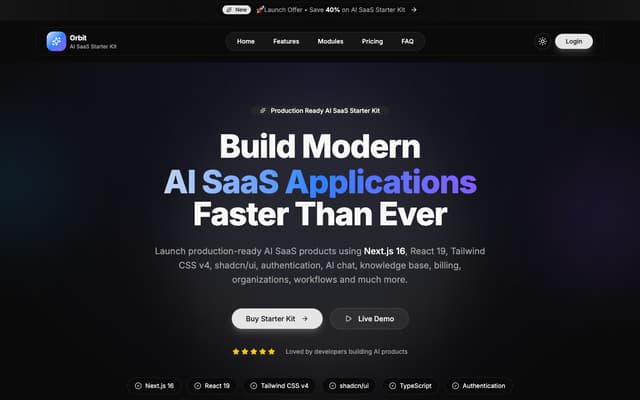 Orbit - AI SaaS Starter UI Kit for Next.js & shadcn/ui - React & Next.js website template by Codervent