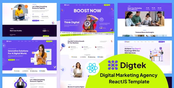 Digtek - Digital Marketing Agency ReactJs Template - React & Next.js website template by ThemeServices