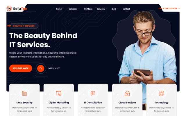 Solutek React - IT Services (review) - React & Next.js website template by ThemeServices