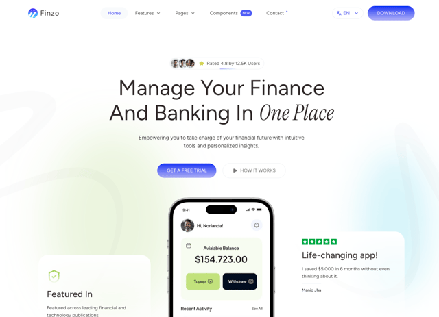 Finzo - Fintech, Finance & Banking Astro Theme - React & Next.js website template by Getastrothemes.com