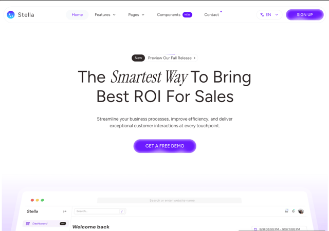 Stella - SaaS & Startup Astro Theme (review) - React & Next.js website template by Getastrothemes