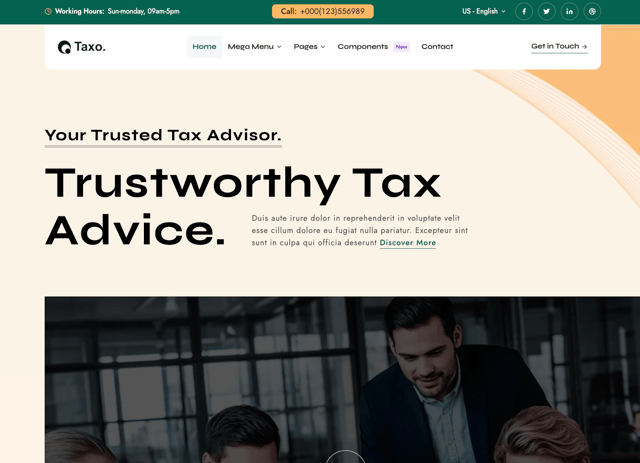 Taxo - Tax Advisor & Accounting Firm Astro Theme - React & Next.js website template by Getastrothemes.com