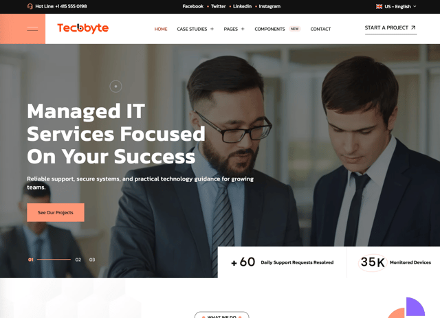 Techbyte - Managed IT Services Astro Theme - React & Next.js website template by Getastrothemes.com
