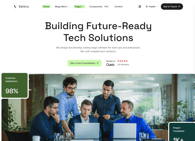 Veltro - Software & Digital Agency Astro Theme - React & Next.js website template by Getastrothemes.com