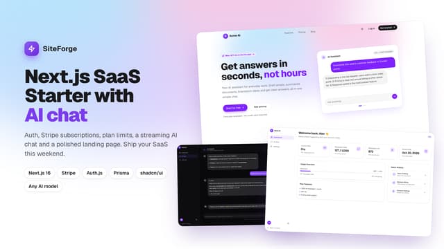SiteForge - Next.js SaaS Starter with Stripe & AI Chat - React & Next.js website template by SiteForge