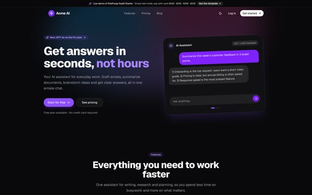 SiteForge - Next.js SaaS Starter with Stripe & AI Chat - React & Next.js website template by SiteForge