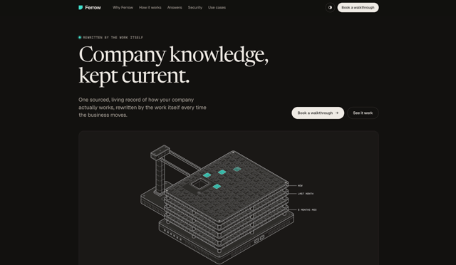 Ferrow: landing page with animated isometric art - free React & Next.js website template by Naved