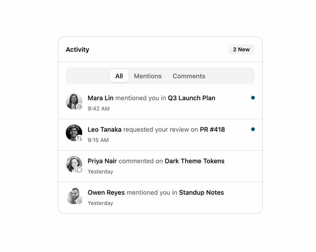 Activity Tabs With Unread — Tabs component for React & Tailwind by 7ovr
