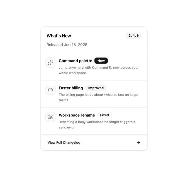 Changelog Card — Card component for React & Tailwind by 7ovr