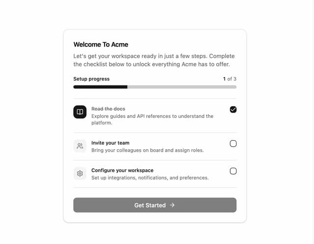 Welcome Checklist Card — Checklist component for React & Tailwind by 7ovr