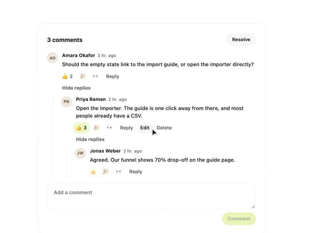 Comment Thread — React component for Tailwind & Next.js by klyv-ui