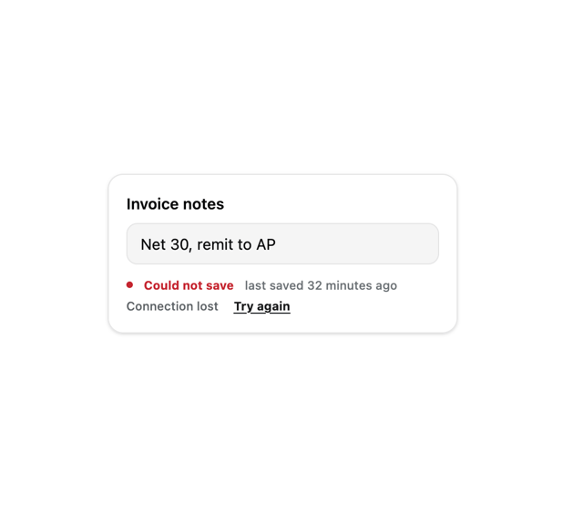 Save Indicator — Error component for React & Tailwind by klyv-ui