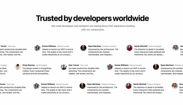 Testimonials Marquee — Carousel component for React & Tailwind by scrollxui