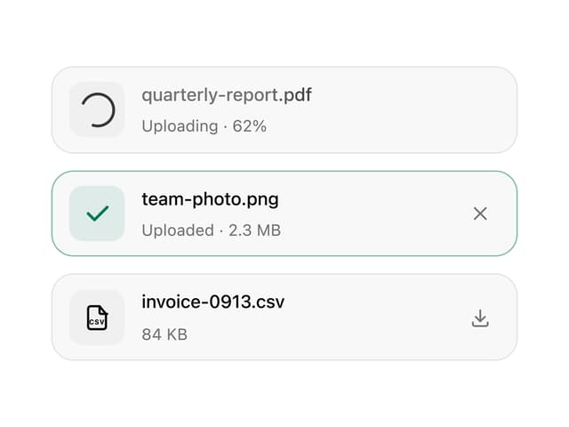 Attachment — Upload Progress component for React & Tailwind by Wensity Labs