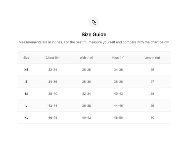 Size Guide Table — Ecommerce component for React & Tailwind by uğur sözen
