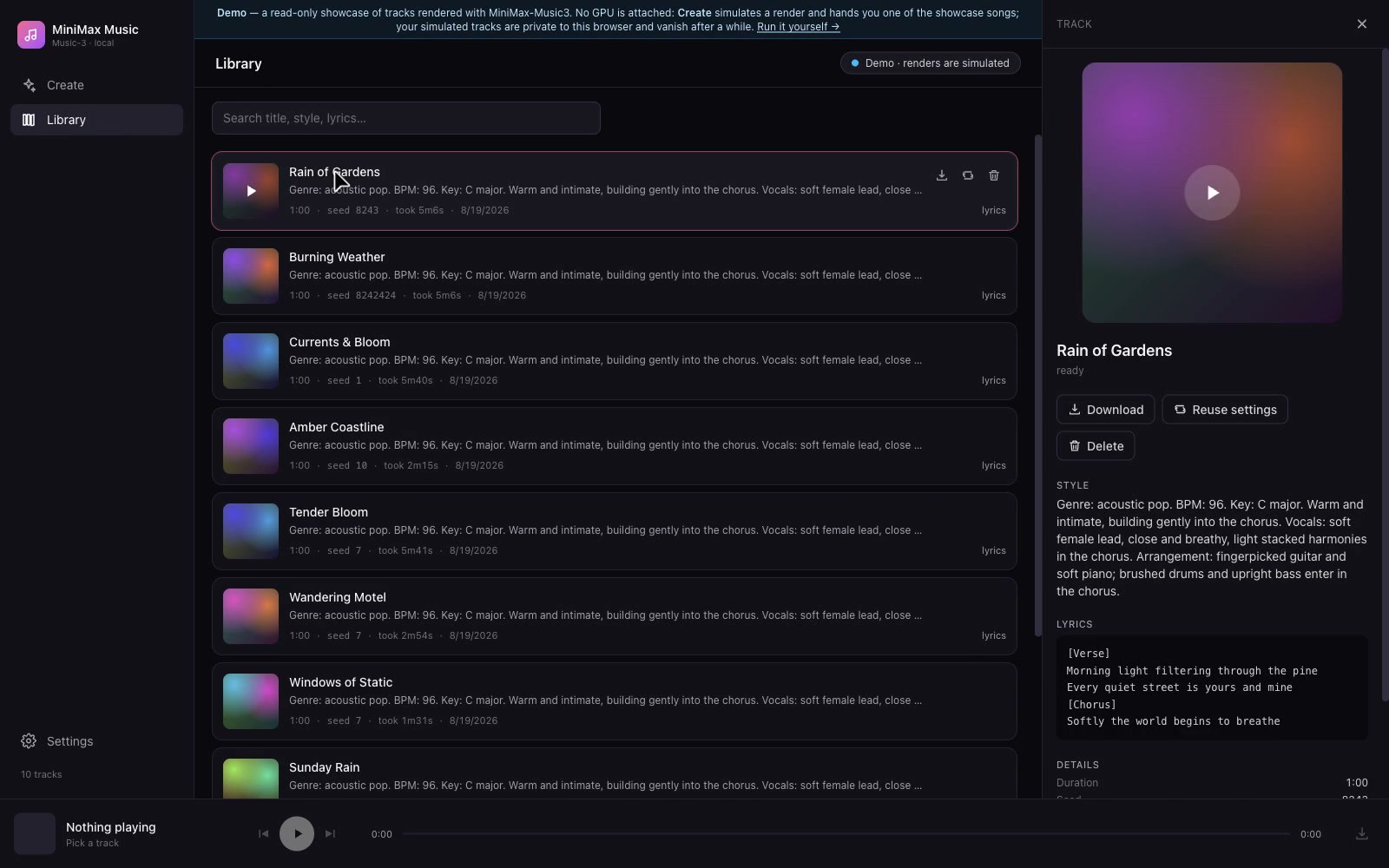 minimax-music-ui: Suno-style web UI for a self-hosted MiniMax-Music3 inference server