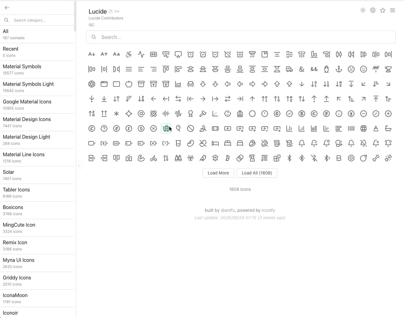 Icônes: Build an icon browsing app with instant search, collections and code exports.