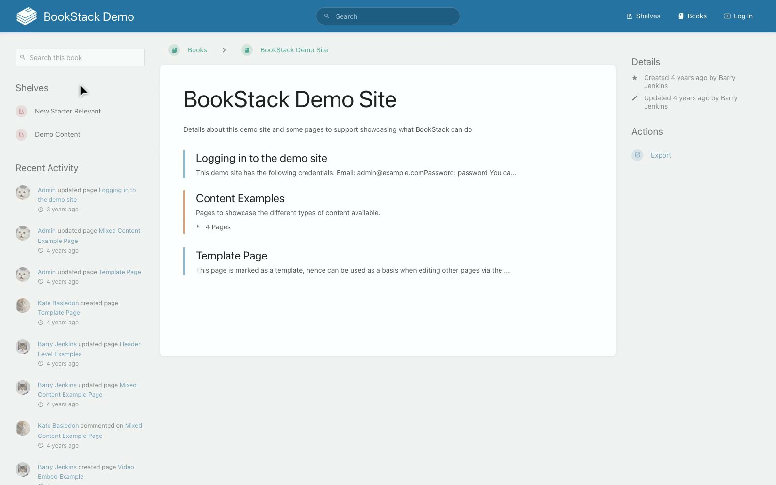 BookStack: Self-hosted wiki with books, chapters and pages.