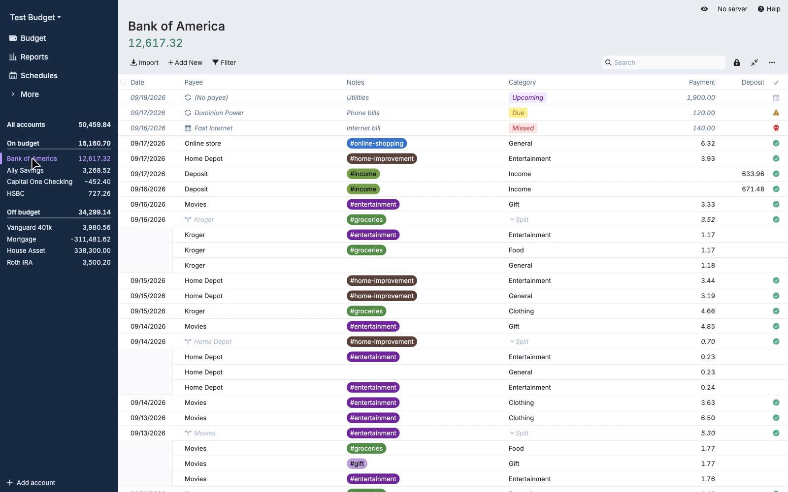 Actual: Local-first envelope budgeting with accounts, categories and optional sync.