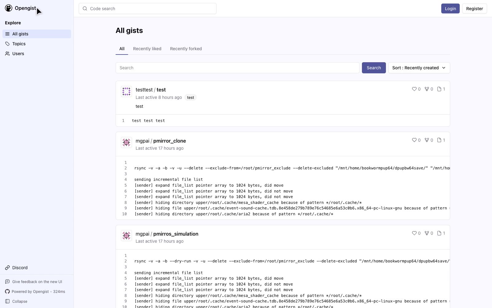 Opengist: Self-hosted paste and gist service with a working public demo.