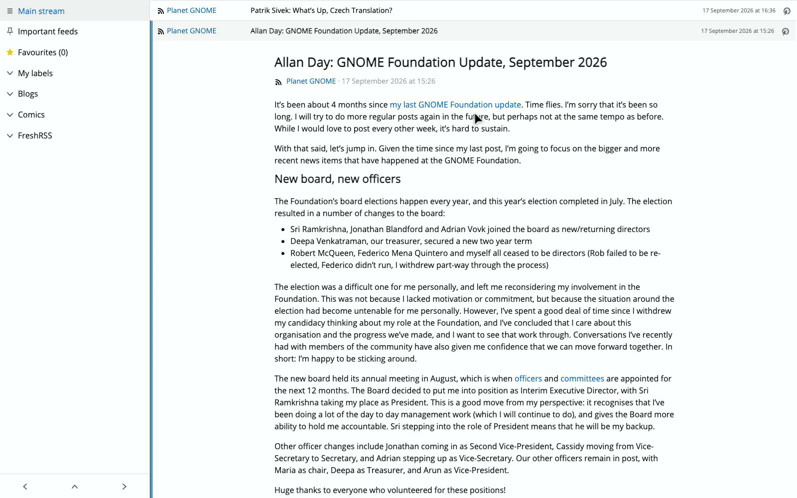 FreshRSS: Self-hosted RSS reader with a public demo of the feed list.