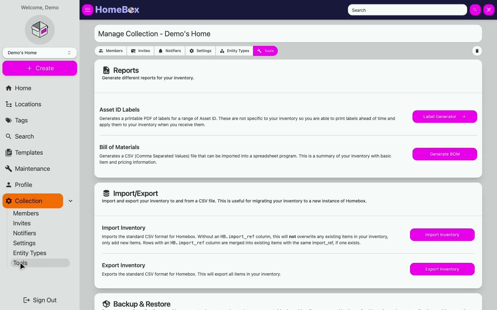 Homebox: Home inventory tracker with an official demo.