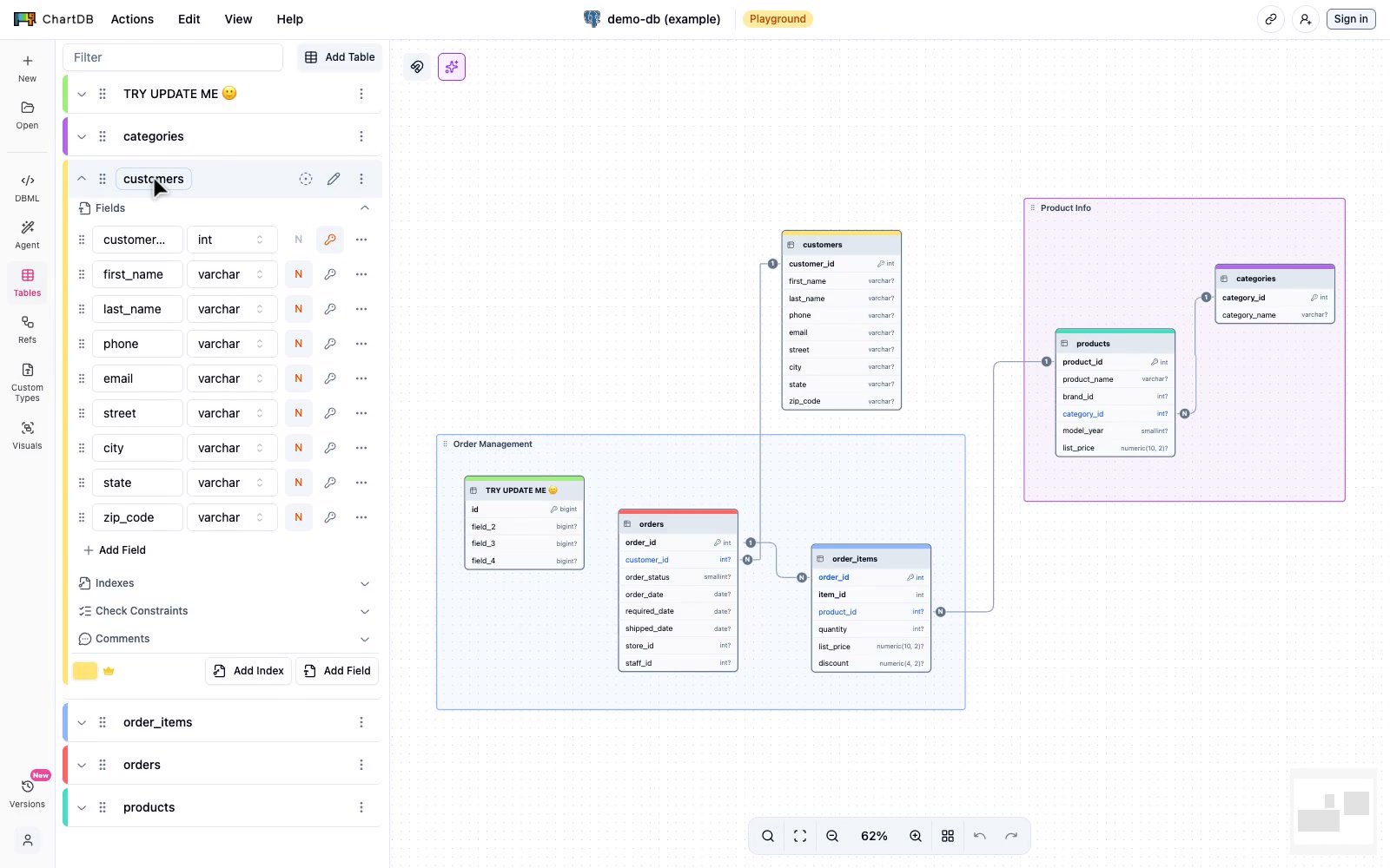 ChartDB: Database schema visualizer that draws ER diagrams from live DBs.